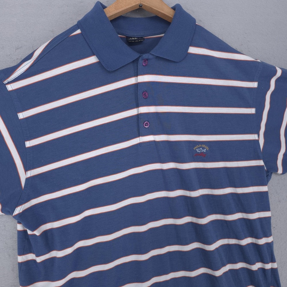 Paul & Shark Yachting Polo Shirt Mens XL Blue Striped Nautical Italy Logo